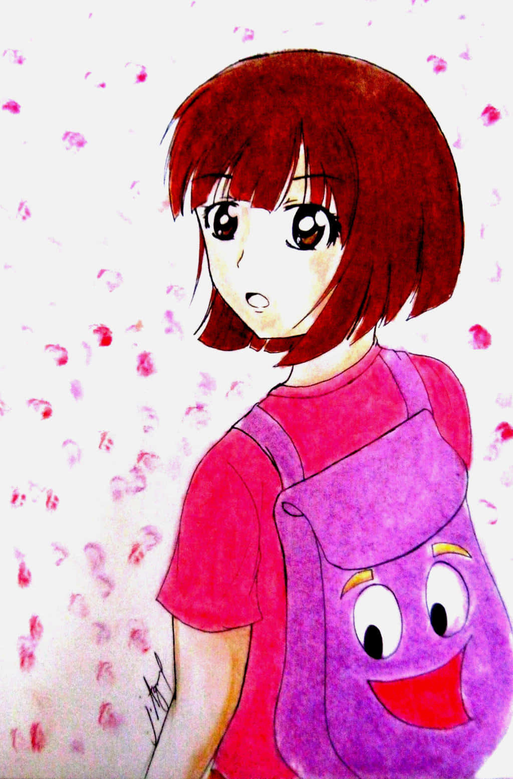 A Drawing Of A Girl With A Backpack
