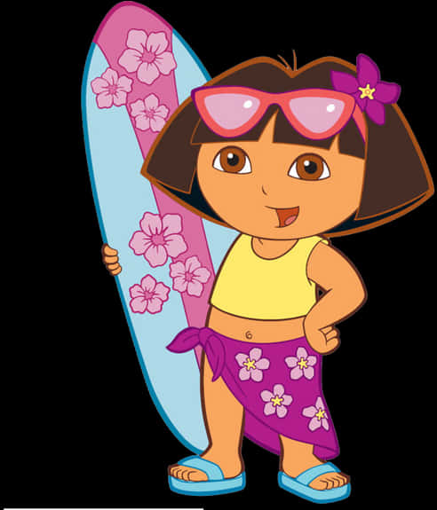 Dora Surfer Animated Character PNG