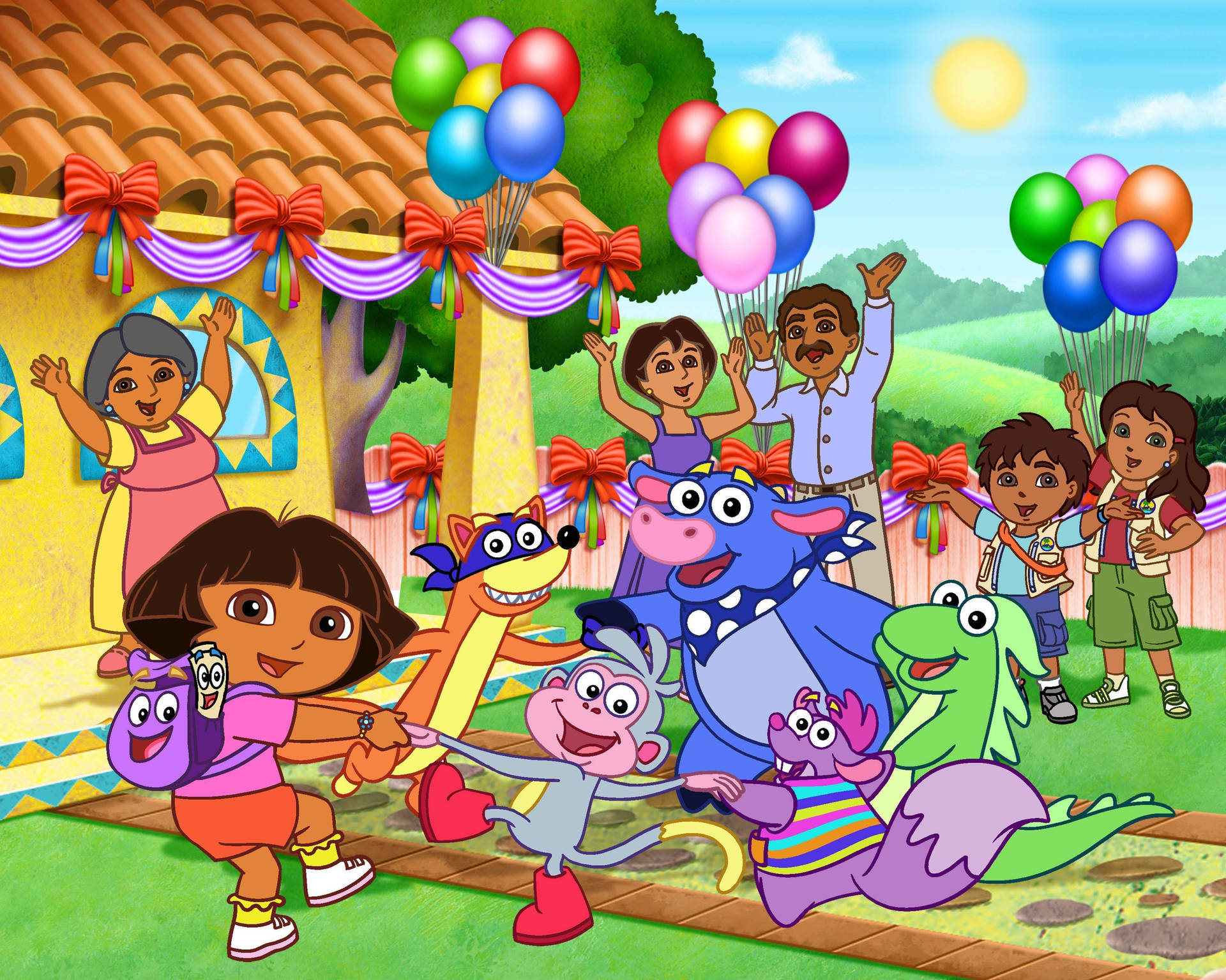 Dora The Explorer Partying Friends Wallpaper