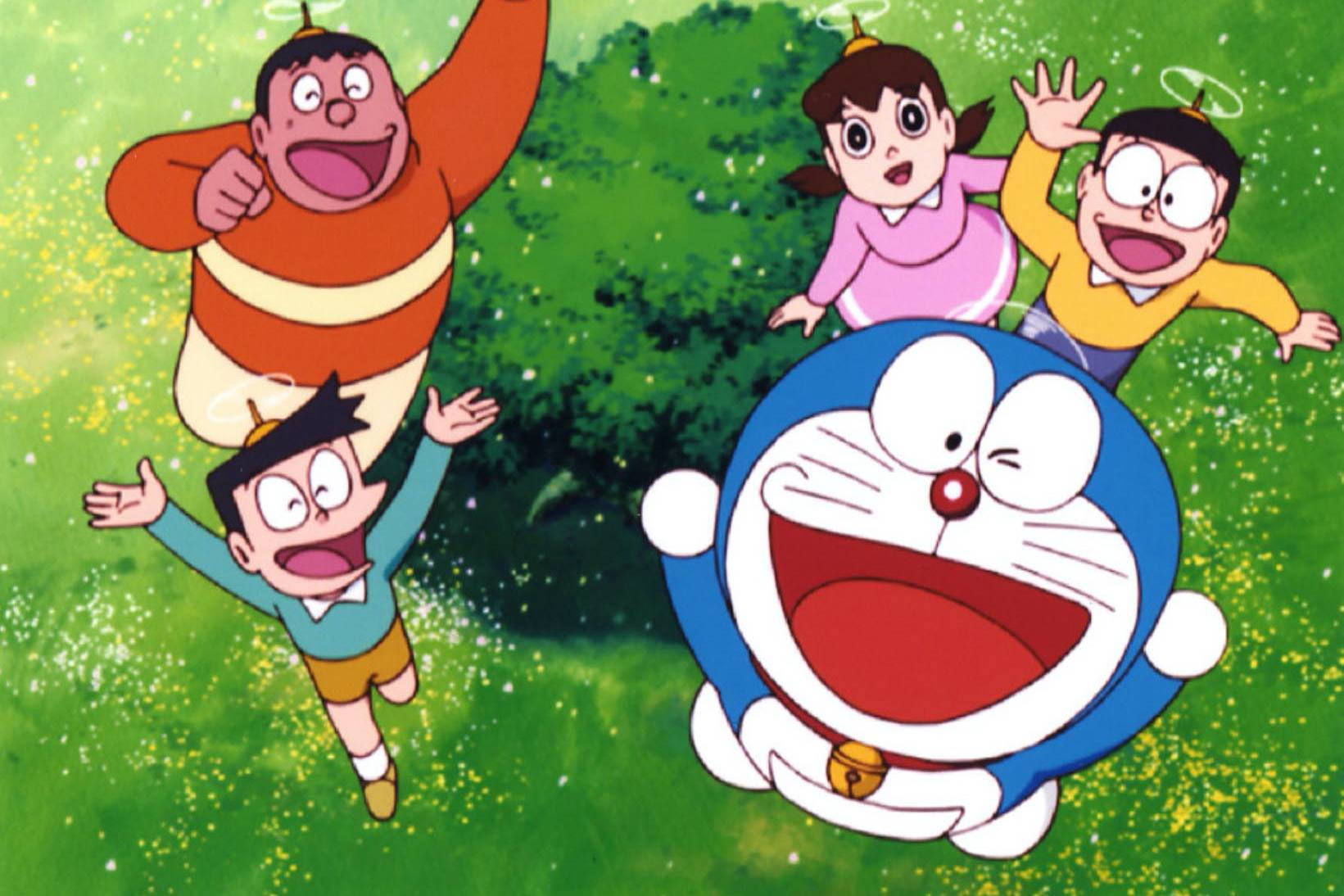 Doraemon And Friends Reaching Up High 4k