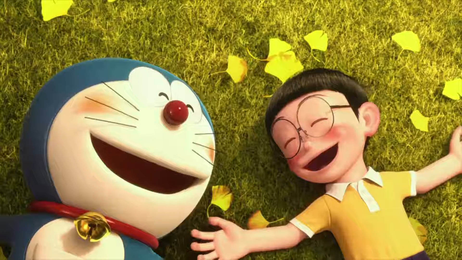 Doraemon E Nobita Sdraiati Sull'erba 4k Sfondo