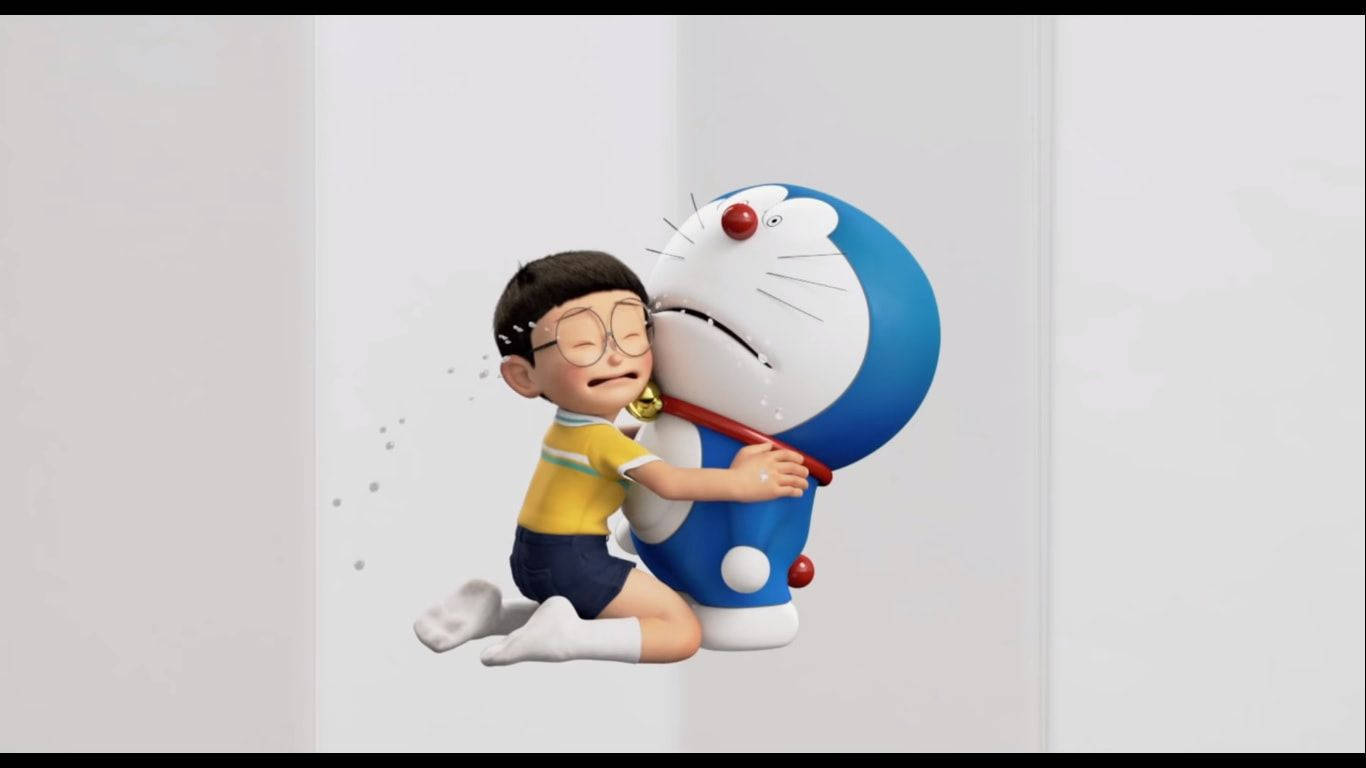 Doraemon And Nobita Striped Art Picture