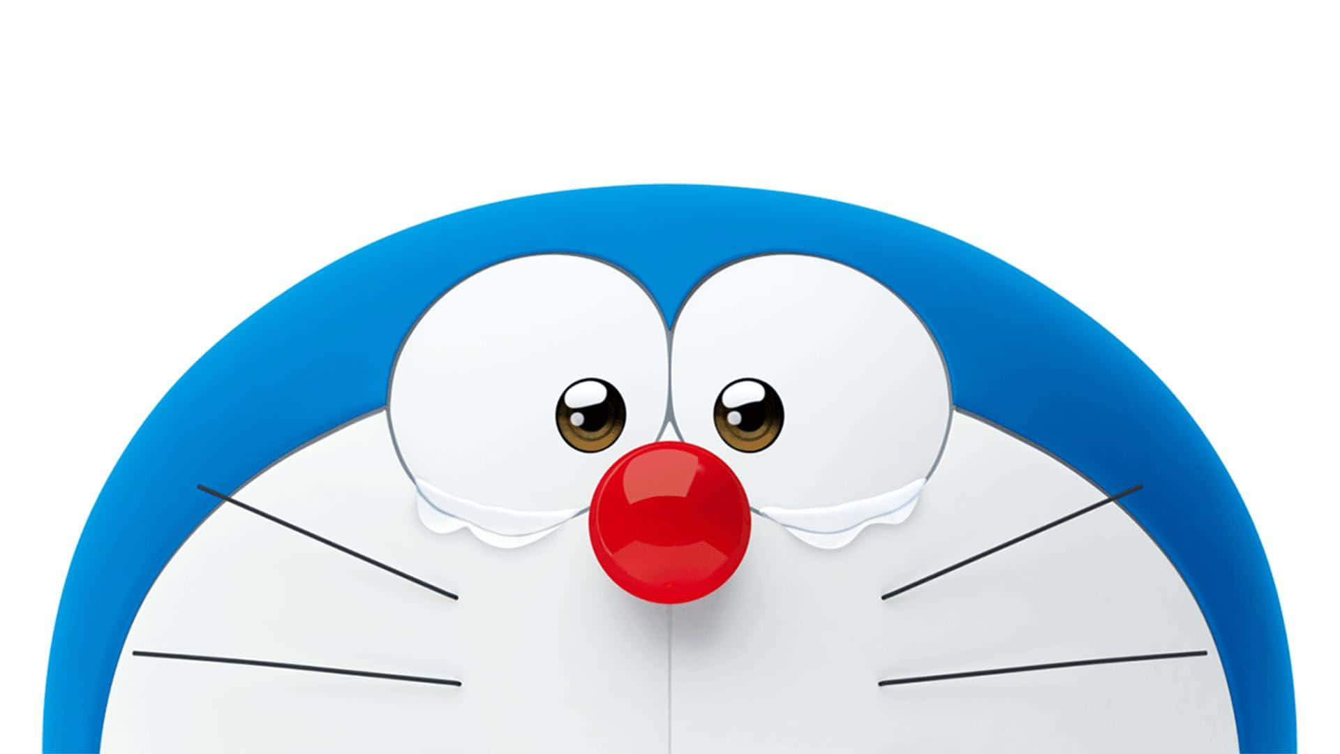 Doraemonstår Stolt Med Sin Ikoniska Blå Kropp Och Hatt.