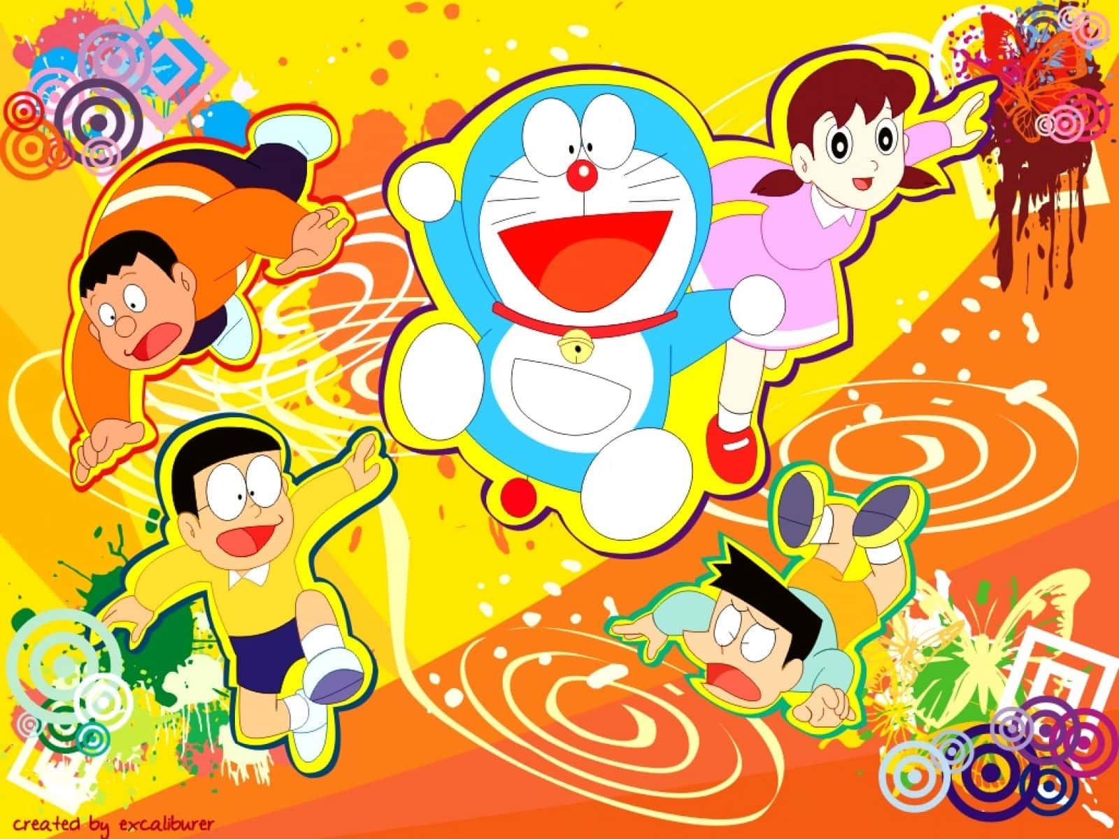 Doraemonund Seine Freunde Bereit Für Ein Abenteuer