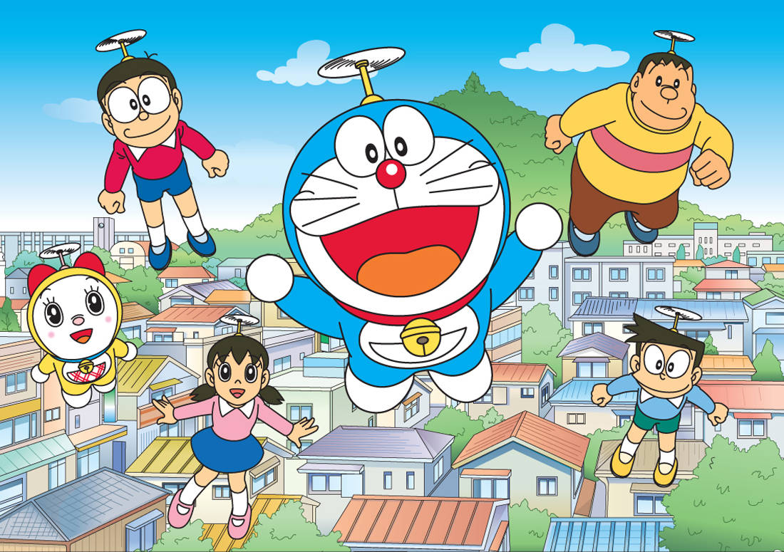 Doraemon Flying With His Friends 4k