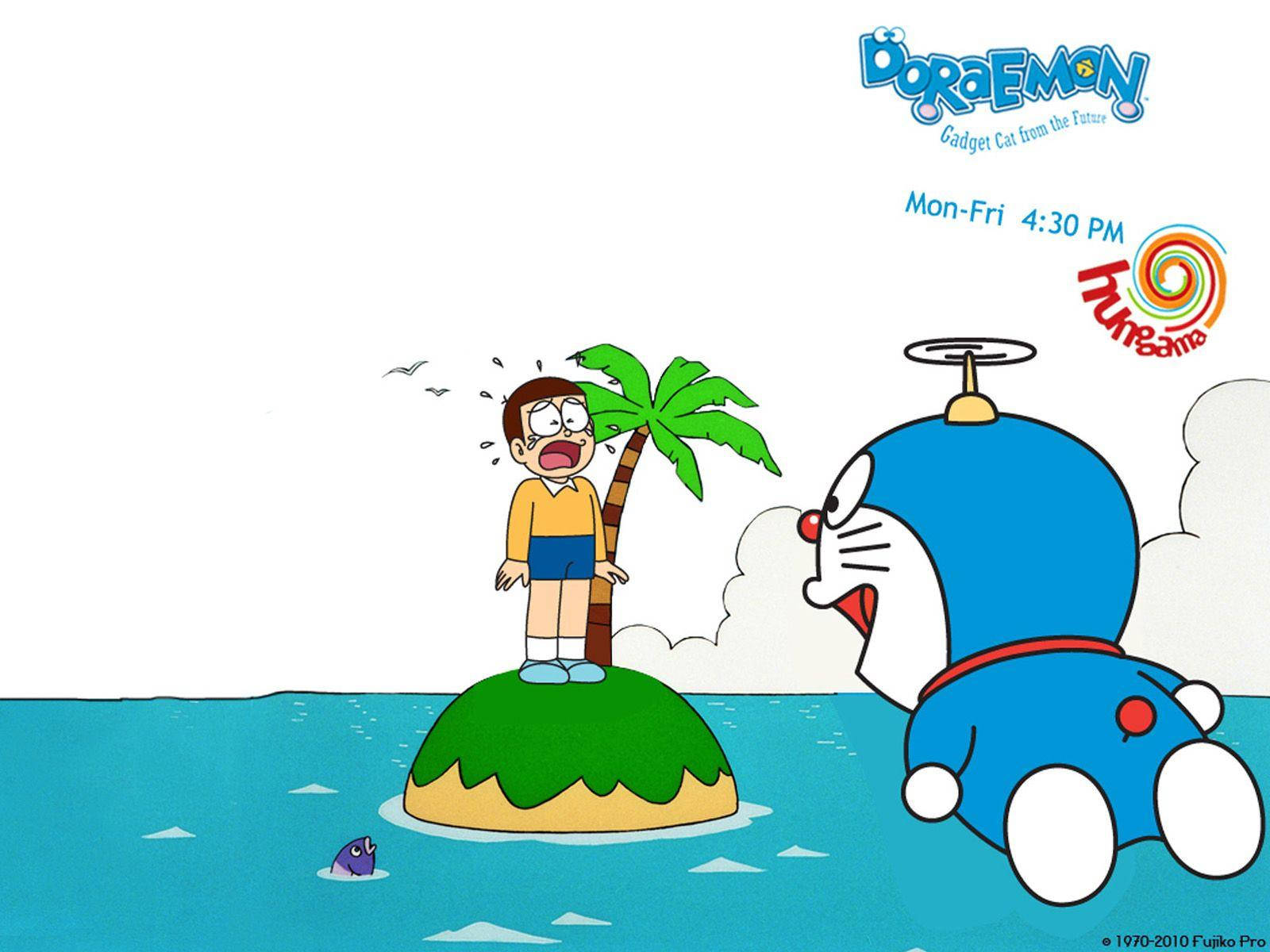 Doraemon Och Nobita Island Konst Wallpaper