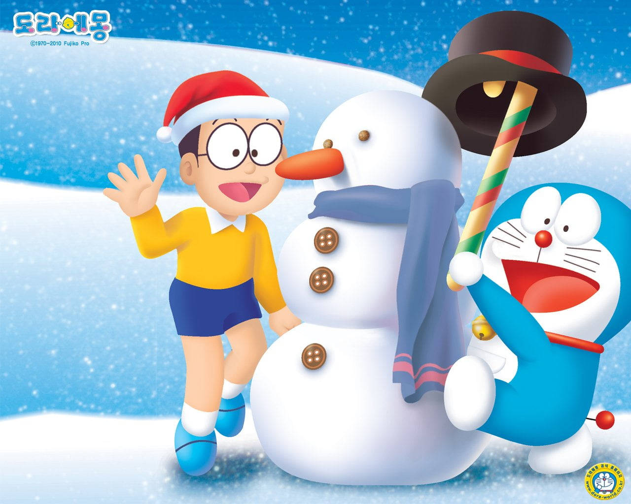 Doraemon Og Nobita Snemand Wallpaper