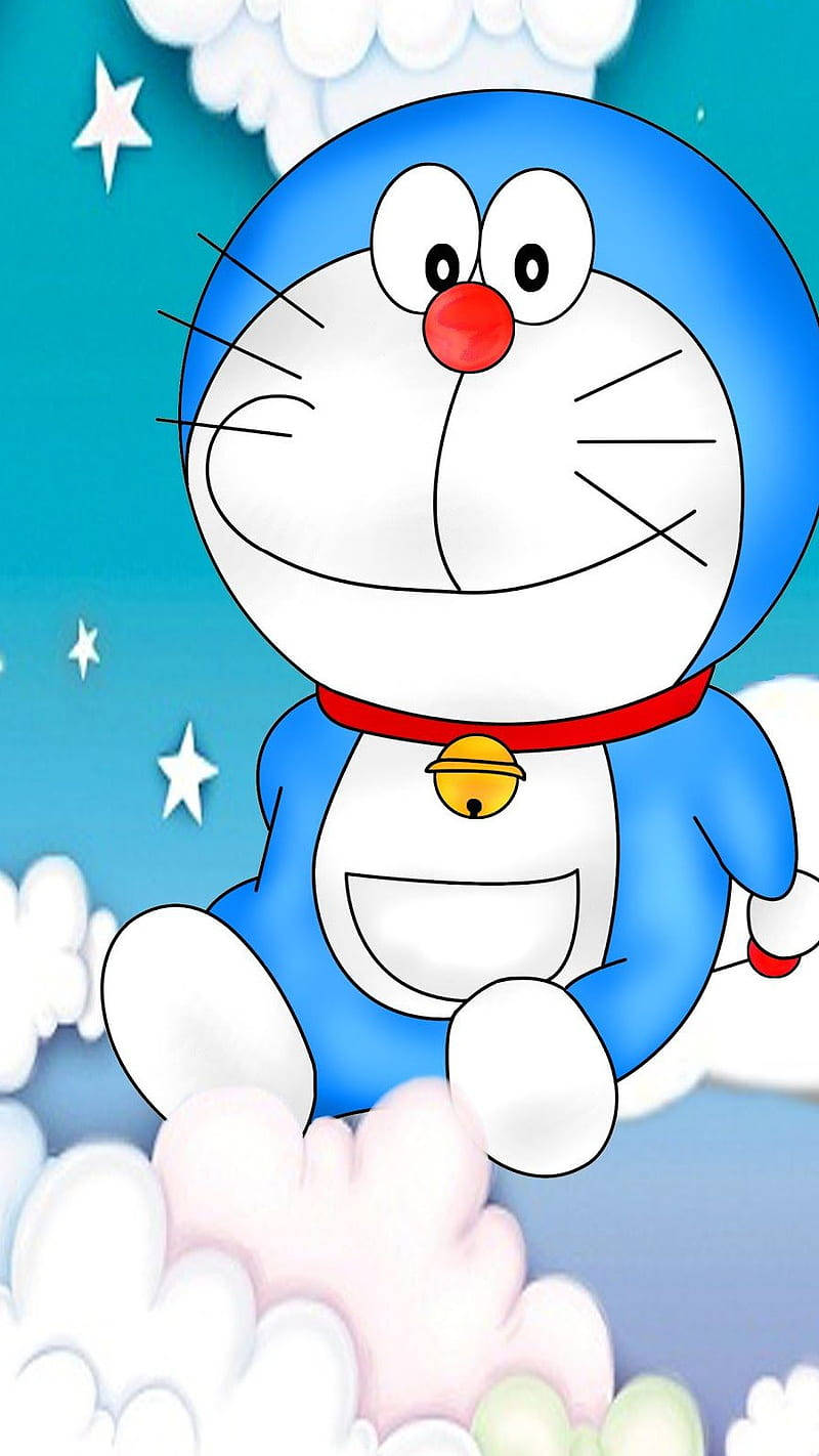 Doraemon On Clouds Cartoon Iphone Background