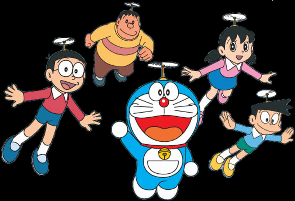 Doraemon_and_ Friends_ Flying PNG