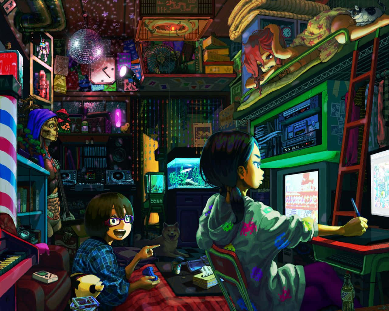 Baggrund til værelse til gaming-anime. Wallpaper