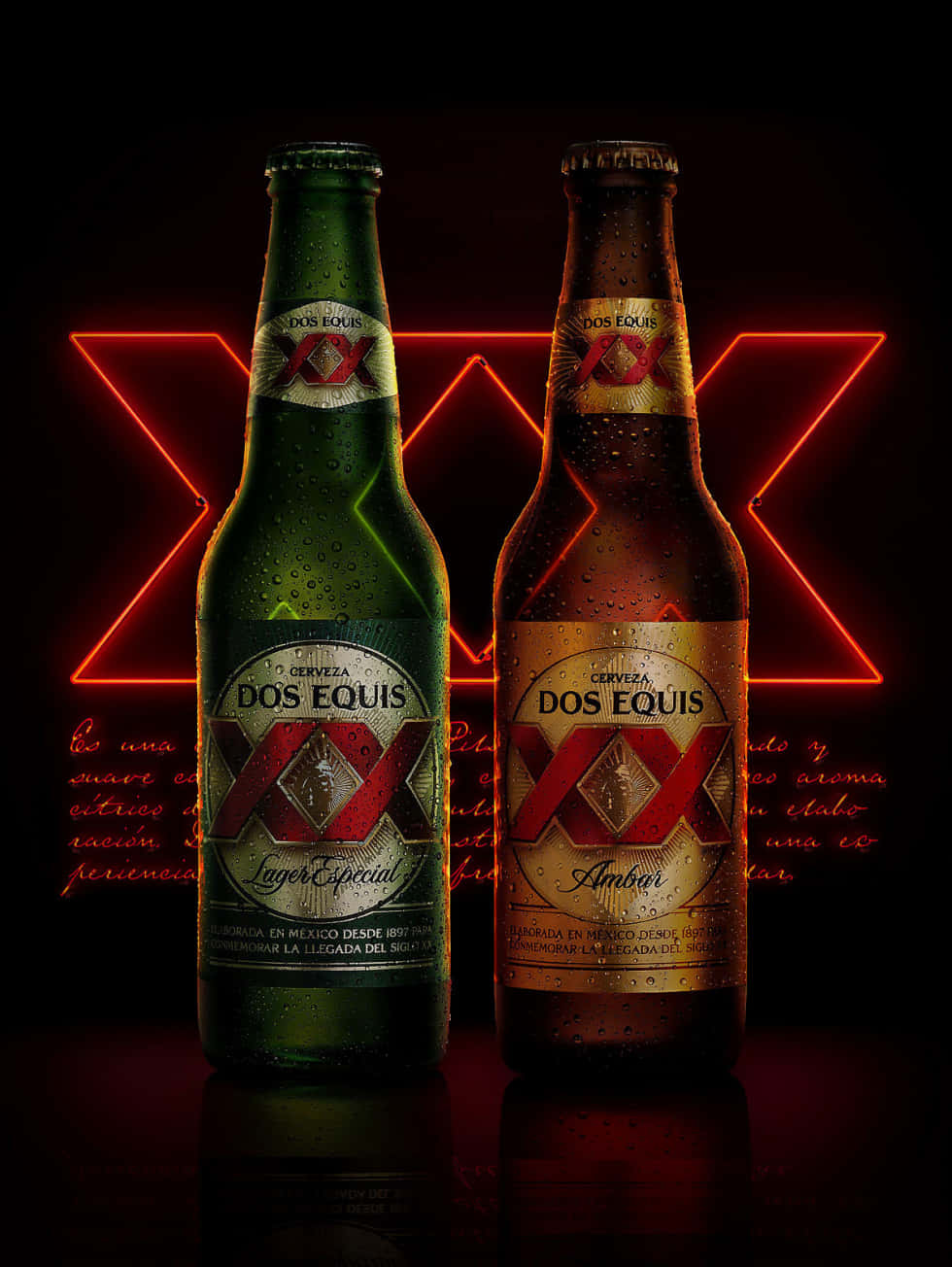 Dos Equis Bierflessen Neonlicht Achtergrond