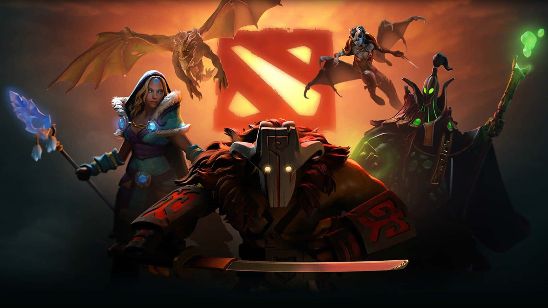 Dota 2 - A Group Of Characters With A Dragon