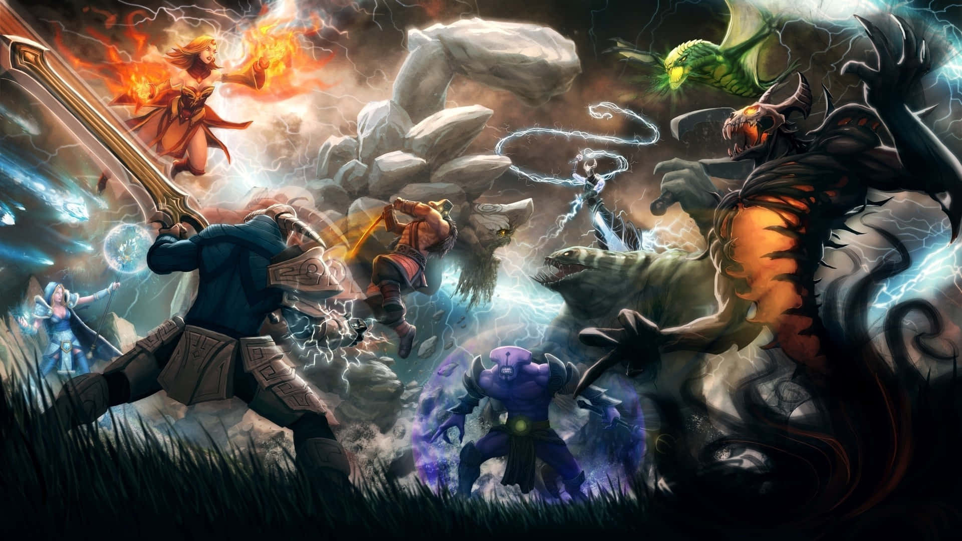 The Mighty Dota 2 Heroes Unleashed Wallpaper