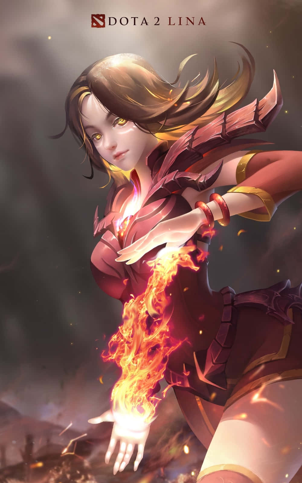 "Fiery Sorceress Lina from Dota 2 casting her powerful spells" Wallpaper