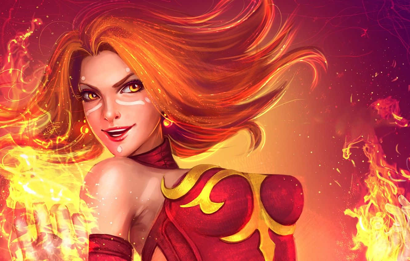 Lina the Slayer unleashing her fiery magic in Dota 2 Wallpaper