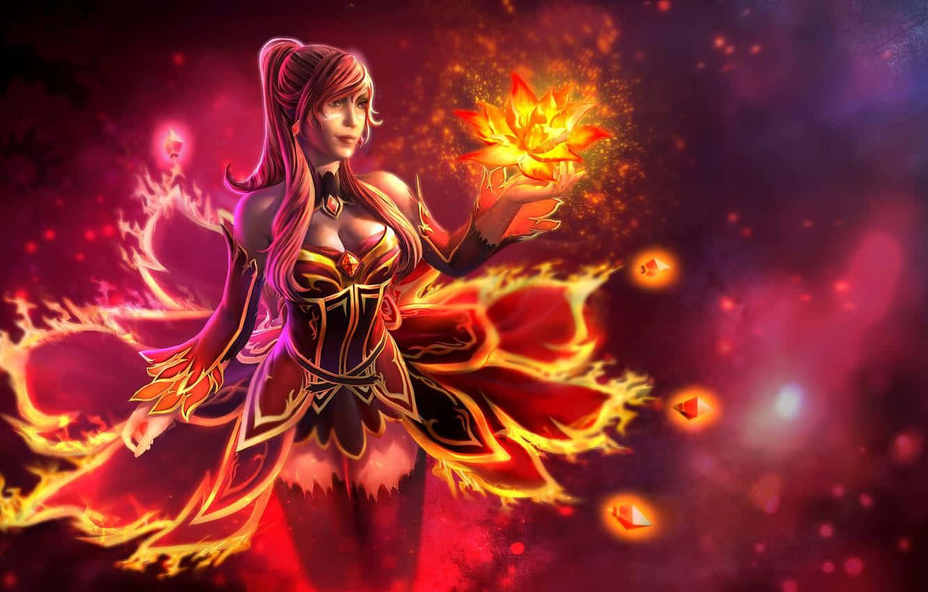 Fiery Lina Unleashing her Power in Dota 2 Wallpaper