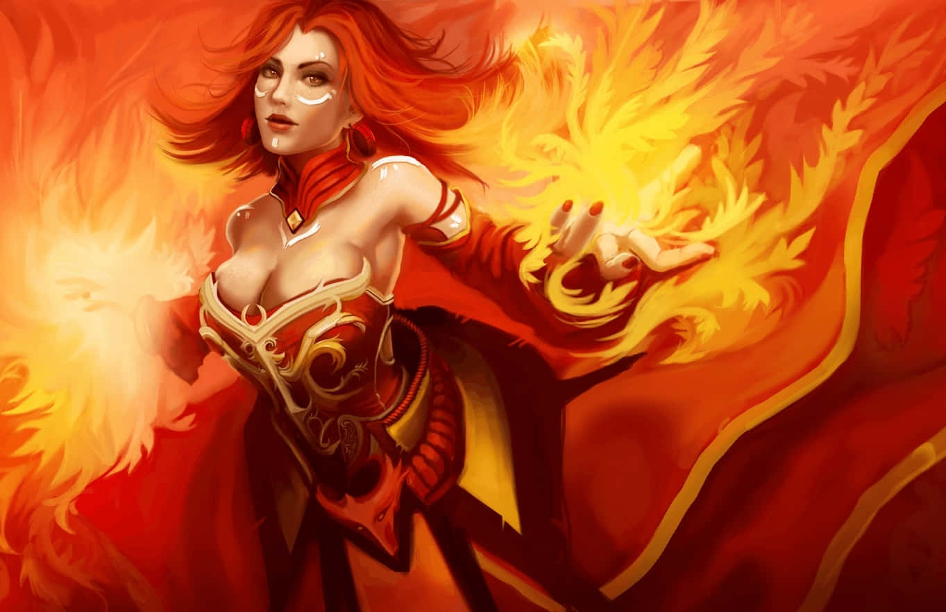 Lina, the fiery sorceress from Dota 2 unleashing her devastating spells in battle Wallpaper