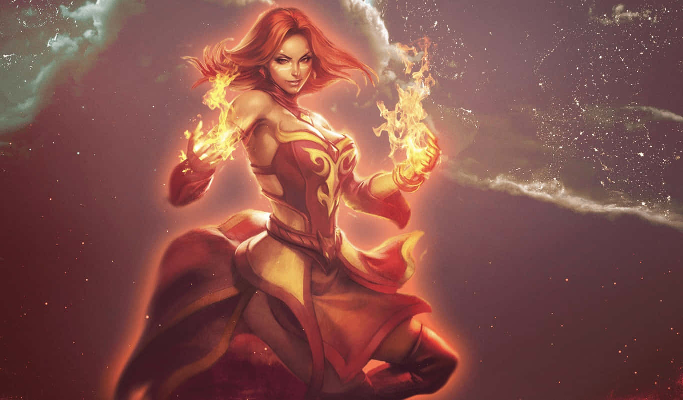 Fiery Lina wielding her powers in Dota 2 Wallpaper