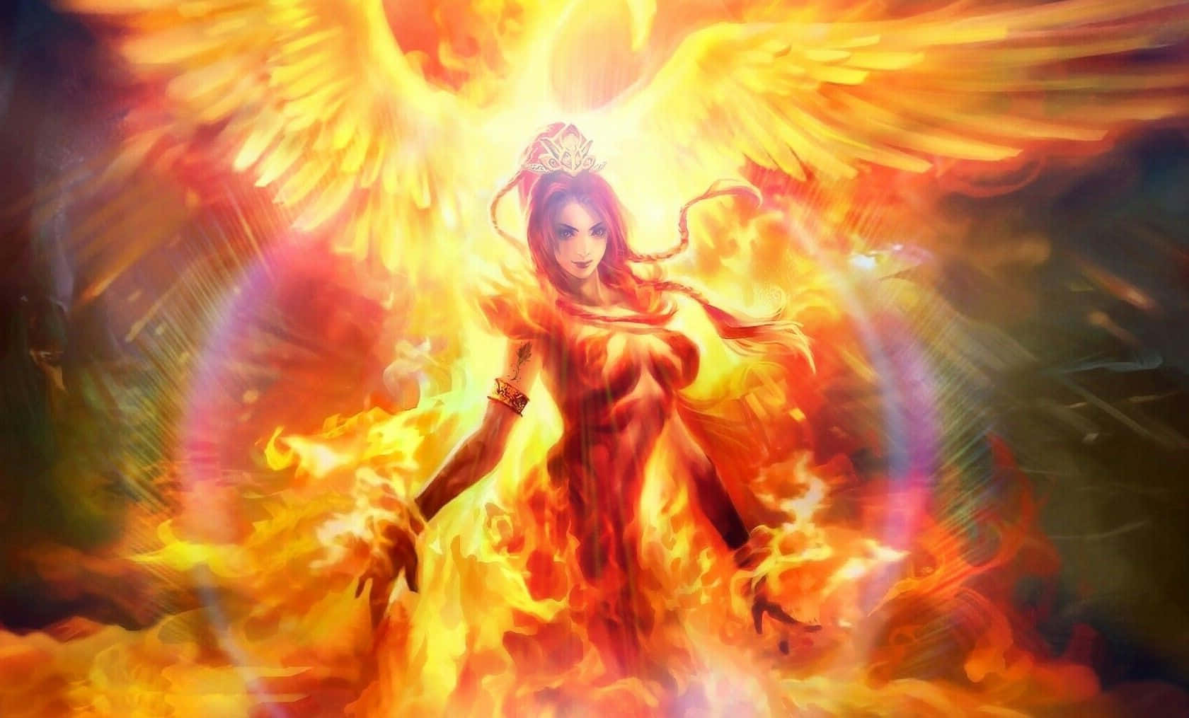 Fiery Lina unleashing her spell in a Dota 2 battle Wallpaper