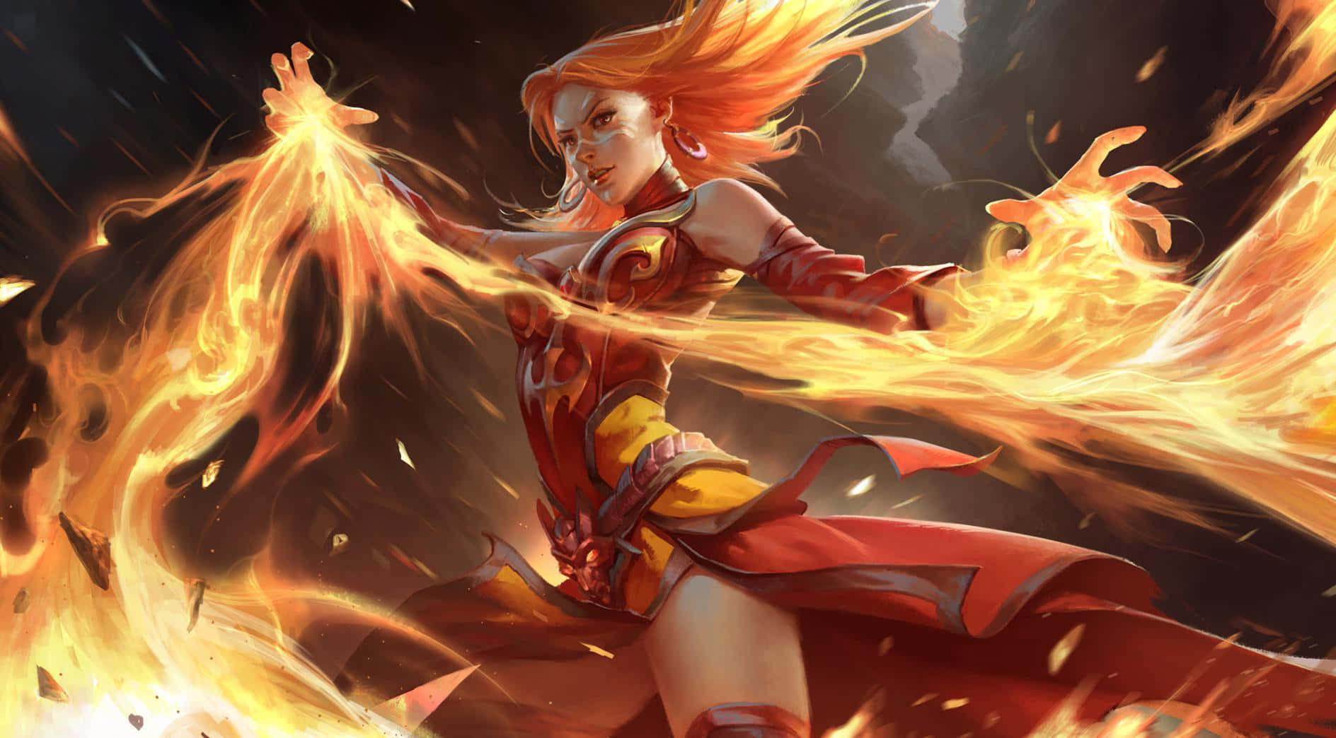 Lina, the fiery heroine, in action on Dota 2 Wallpaper