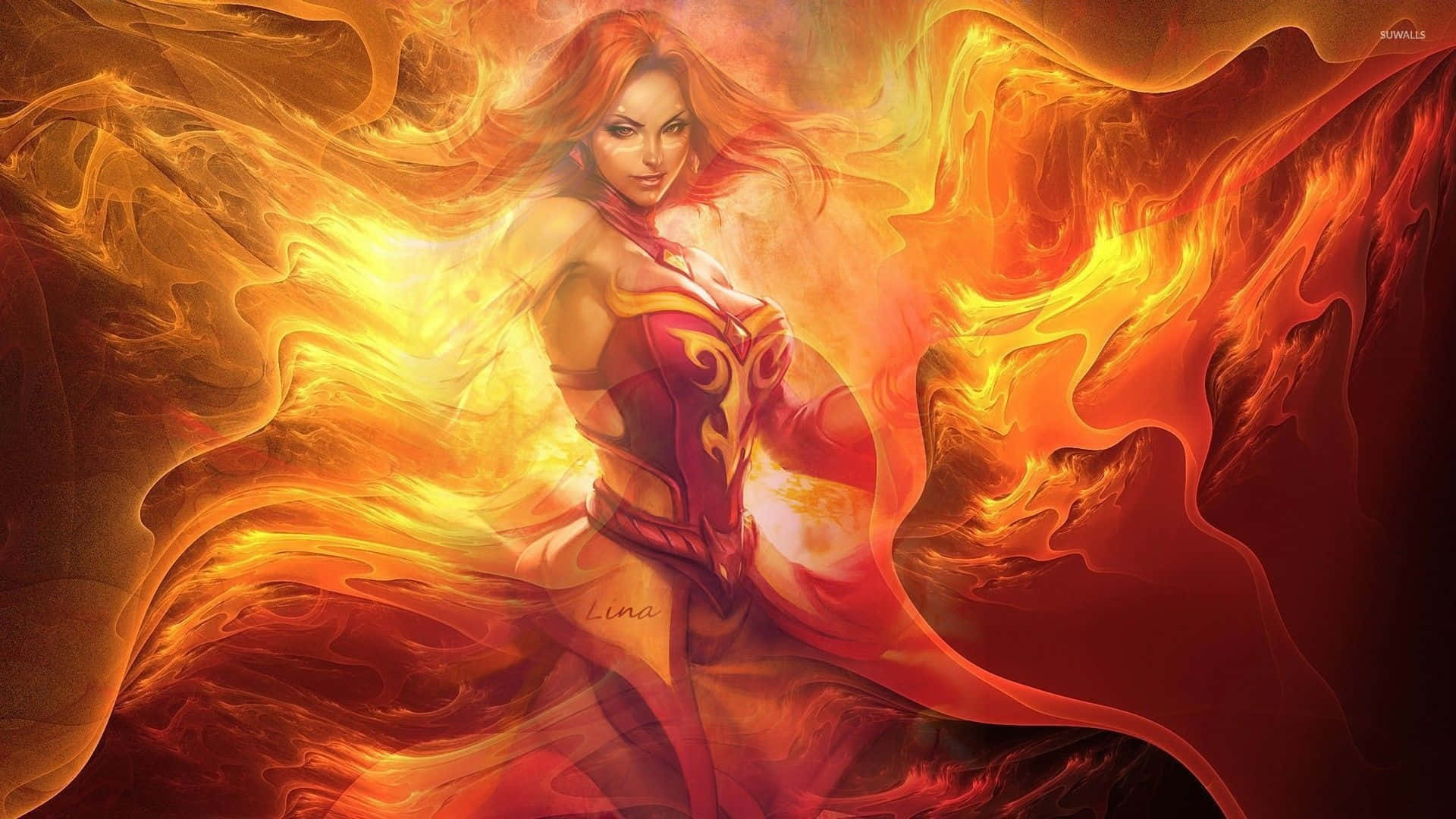 Fiery Lina taking charge in Dota 2 Wallpaper