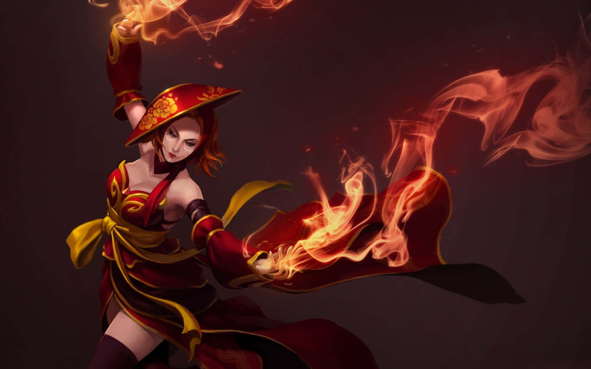 Lina, the Fiery Sorceress Unleashes Her Power in Dota 2 Wallpaper