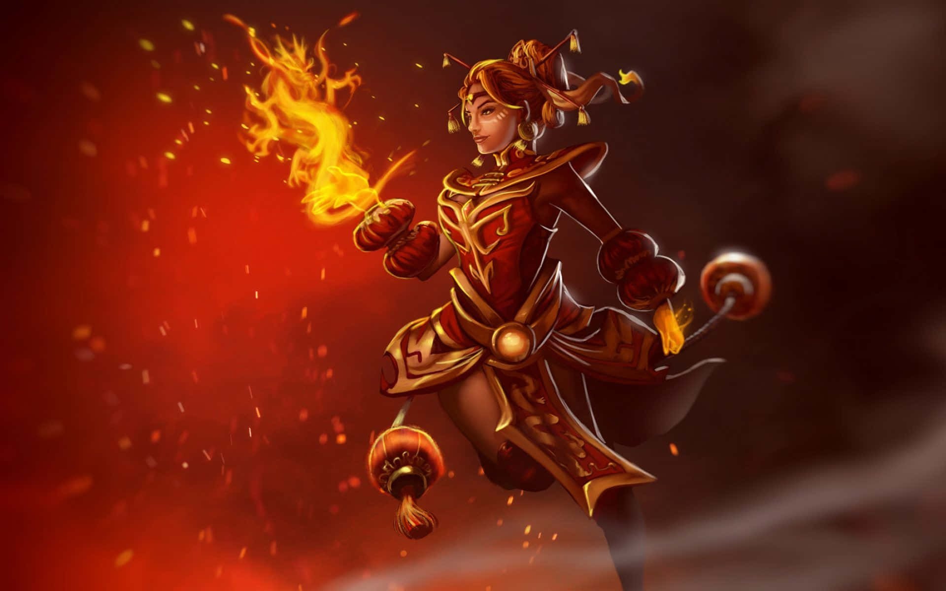 Lina, the fiery sorceress of Dota 2 in action, unleashing her powerful spells on the battlefield. Wallpaper
