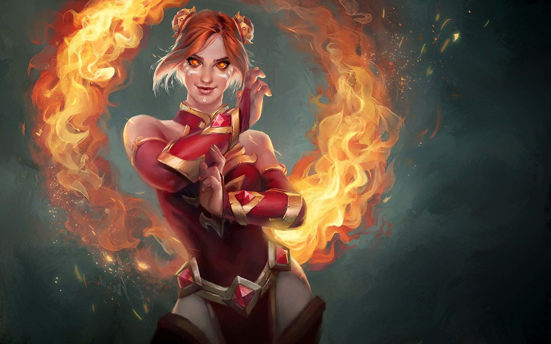 Lina the Slayer Unleashing Her Fiery Powers in Dota 2 Wallpaper