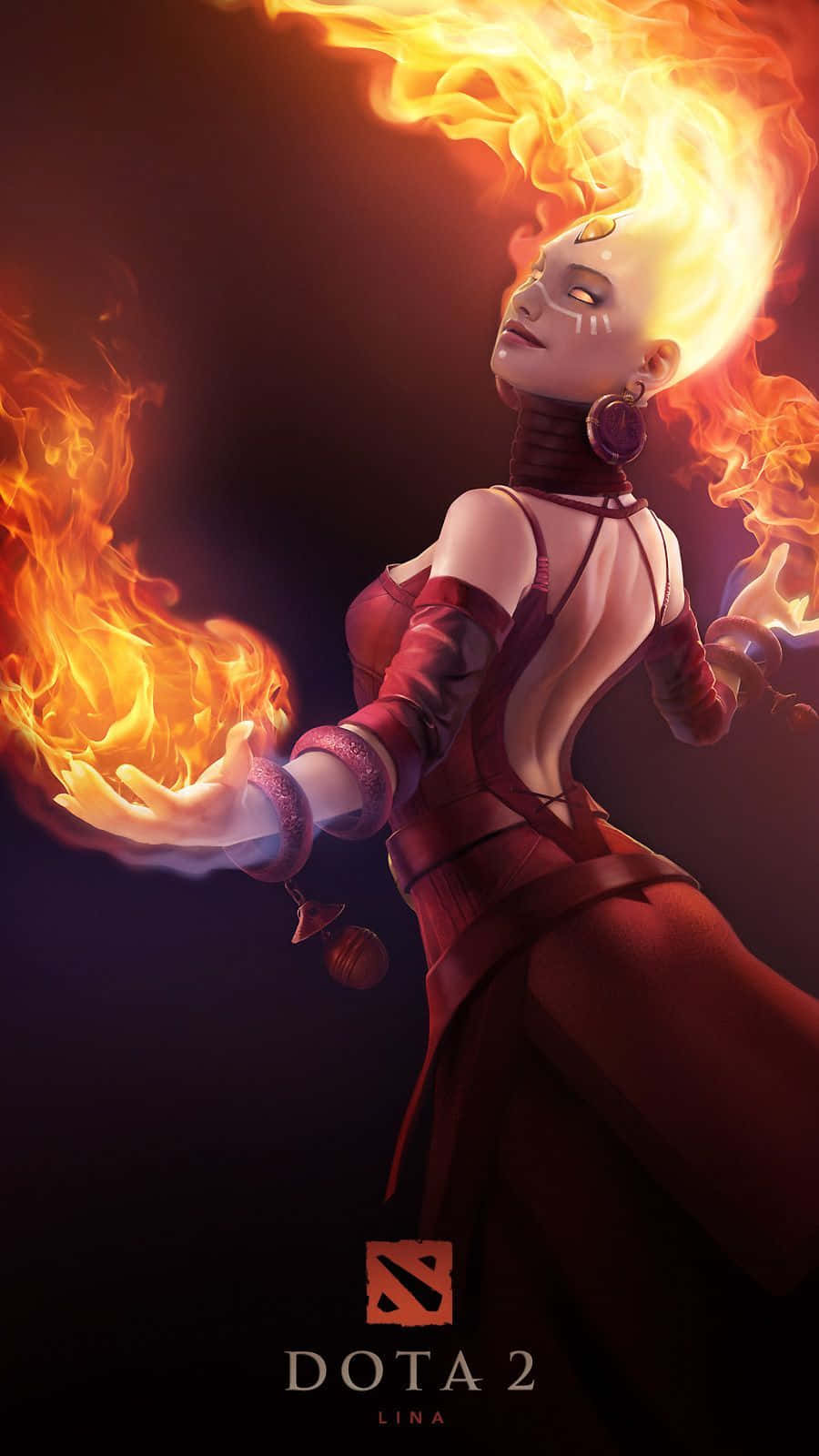Lina, the Fiery Sorceress Unleashing Her Power in Dota 2 Wallpaper