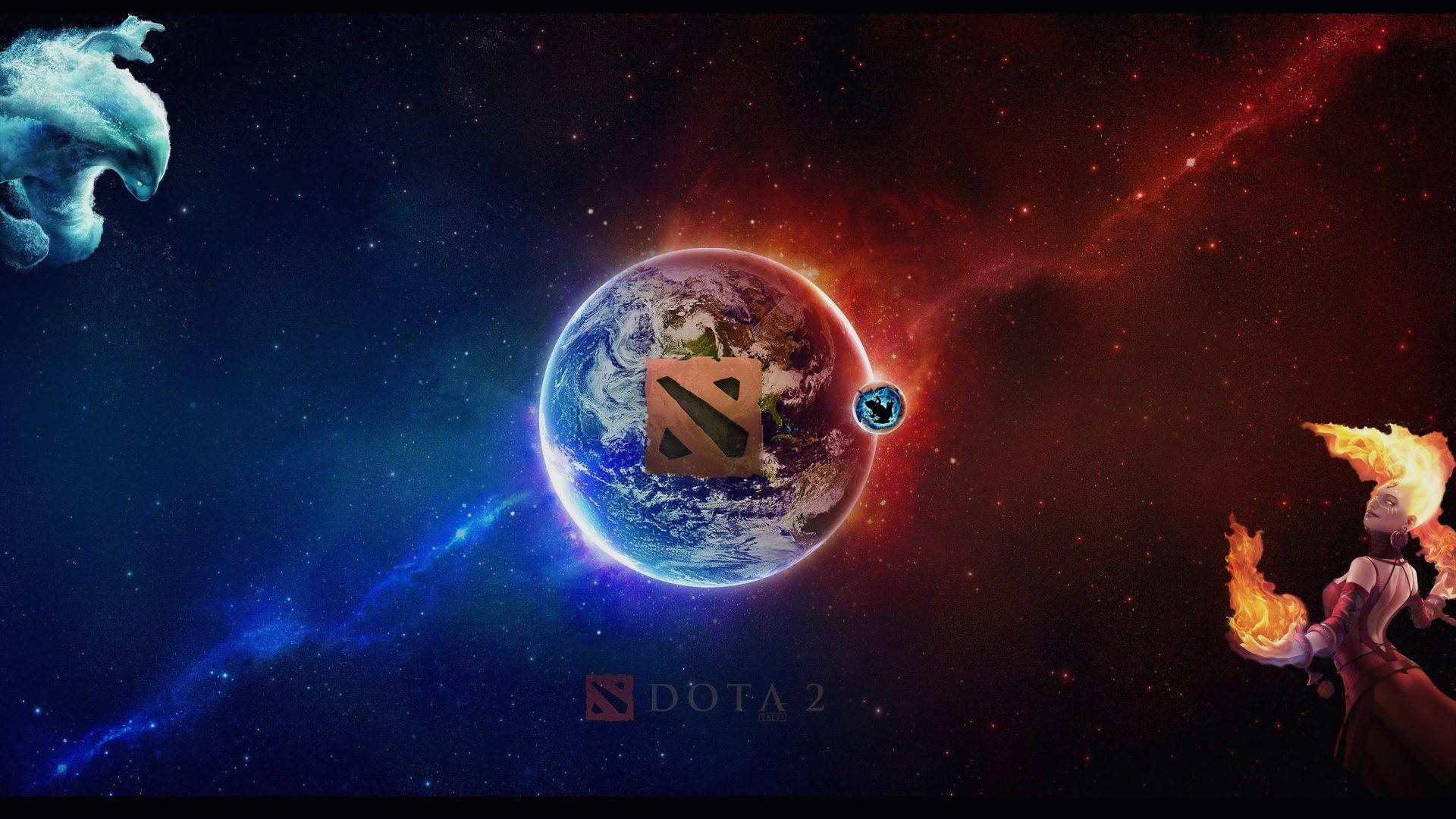 Dota 2 Logo Earth And Galaxy Wallpaper