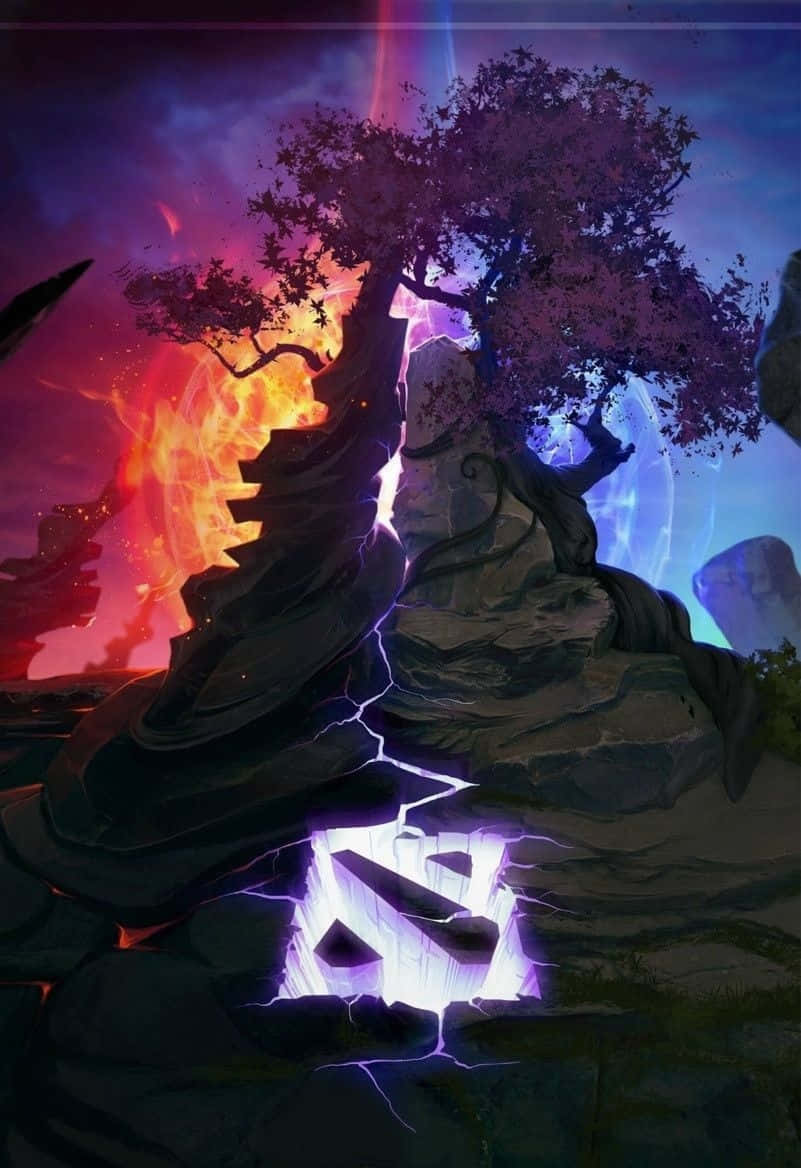 A Tree And A Tree With Lightning Wallpaper
