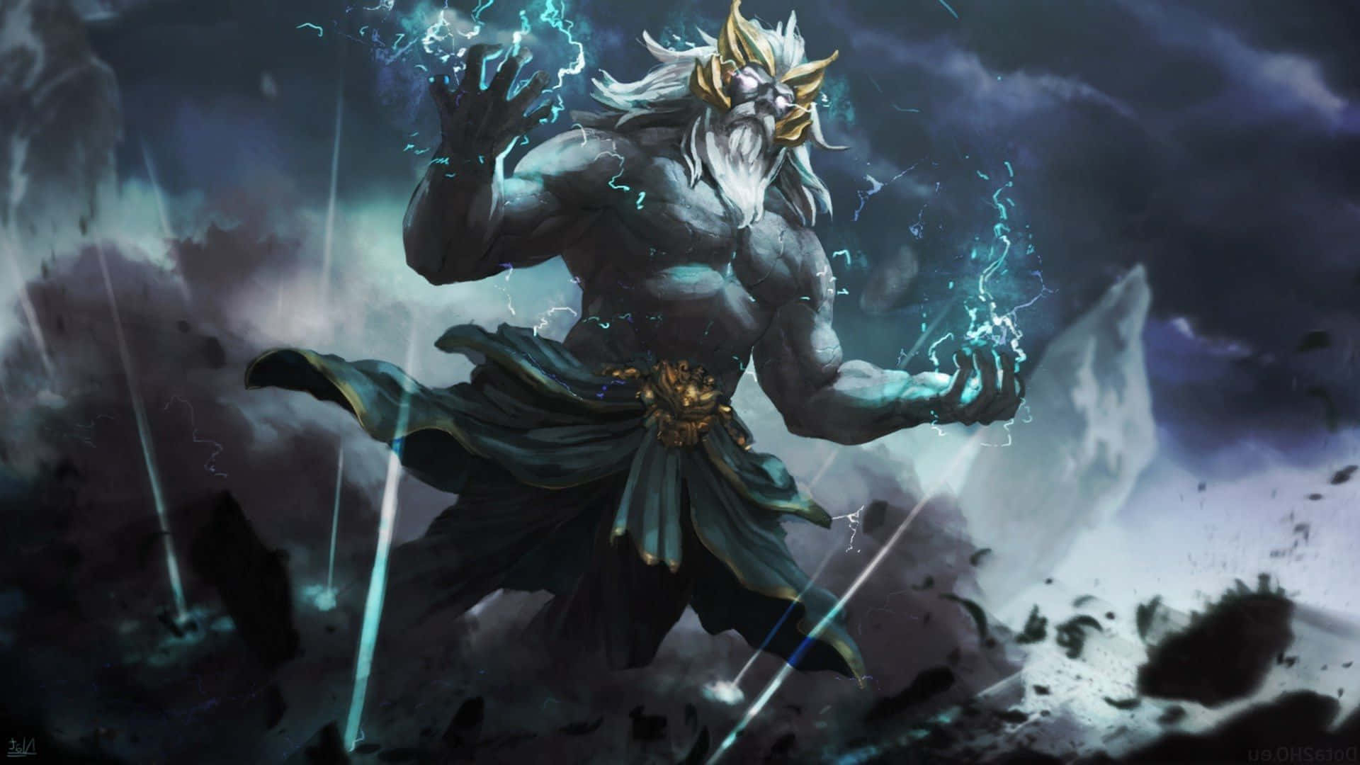 Mighty Zeus Unleashes His Power in Dota 2 Wallpaper