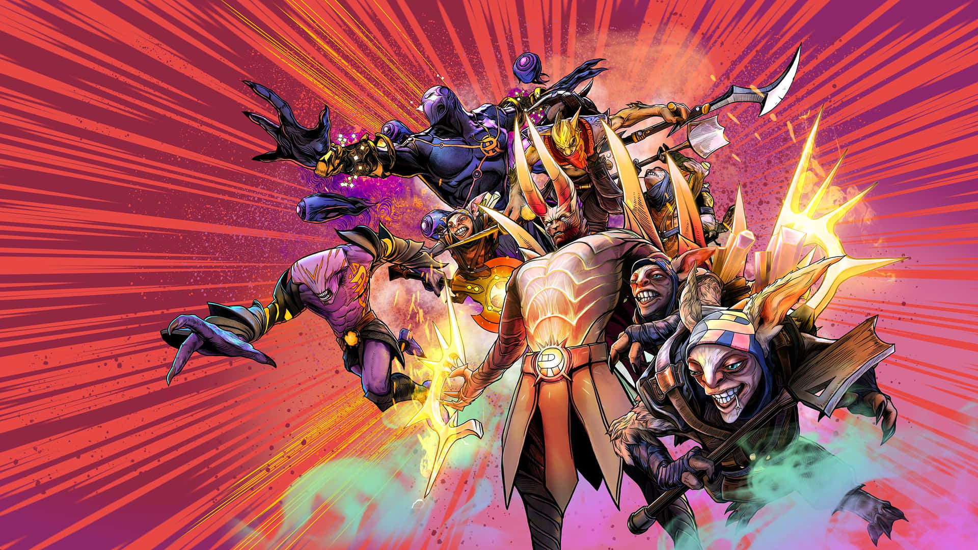 Action-packed Dota 2 Battle Scene featuring characters in vibrant colors