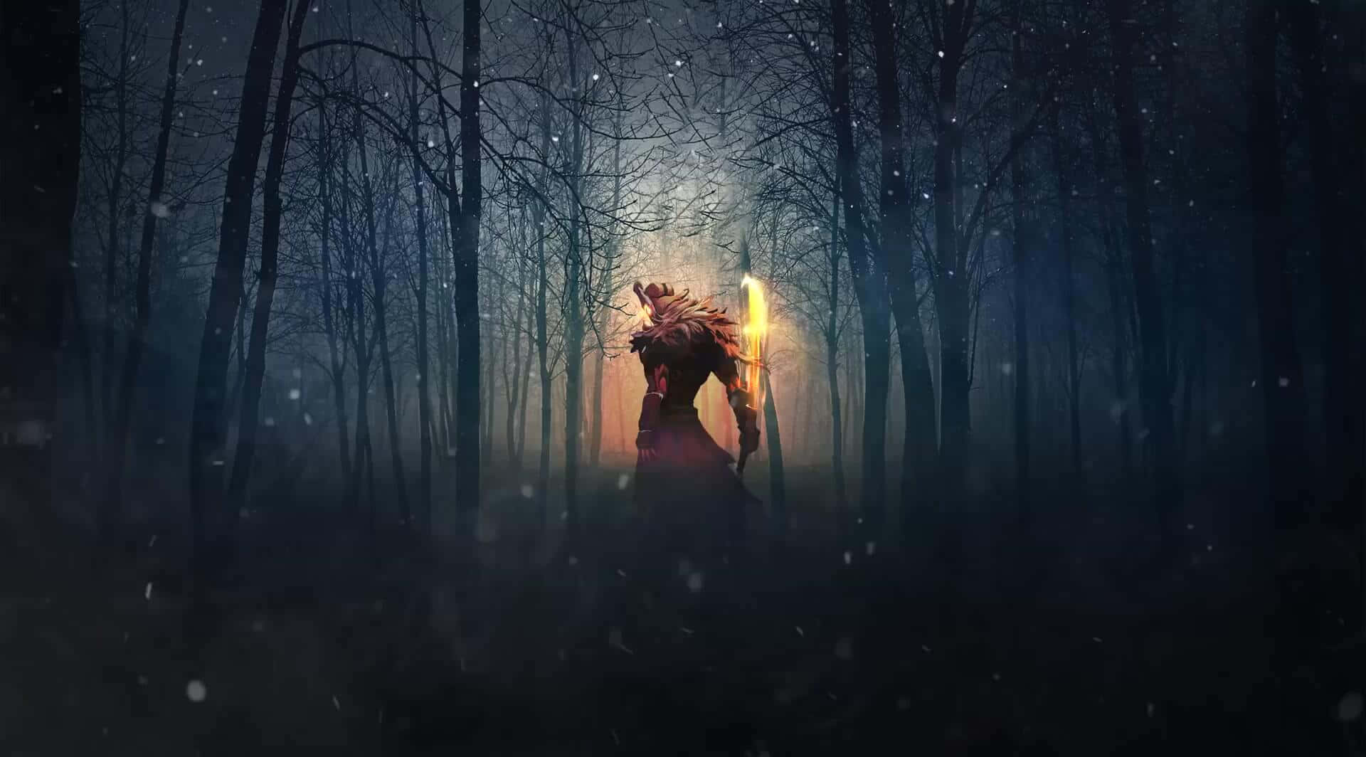 A Woman In A Forest Holding A Torch Wallpaper