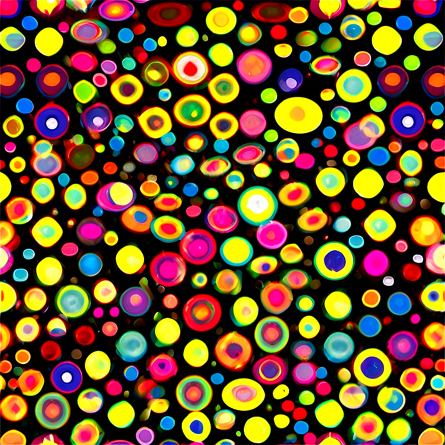 dots pattern a PNG — Vibrant neon circles in rainbow hues float against a black background creating a psychedelic abstract pattern.