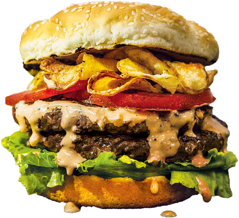 Double Beef Burgerwith Crispy Chips PNG