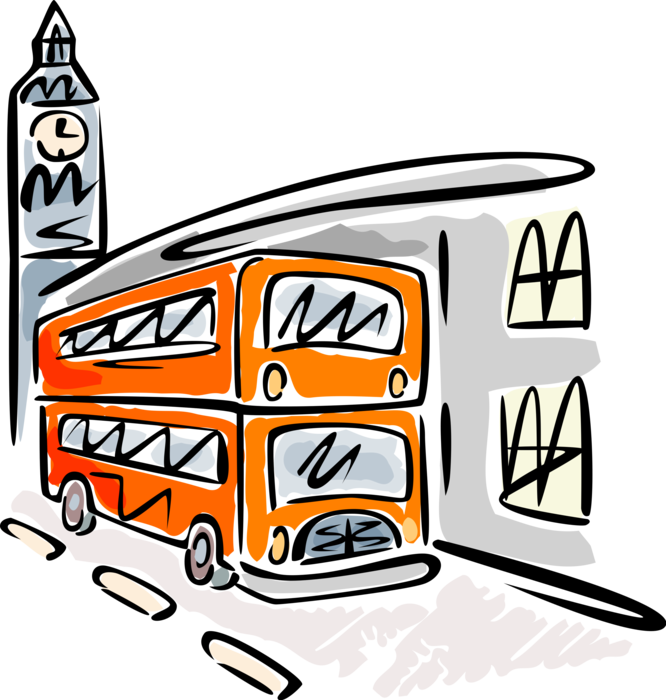 Double Decker Bus Cartoon Illustration PNG