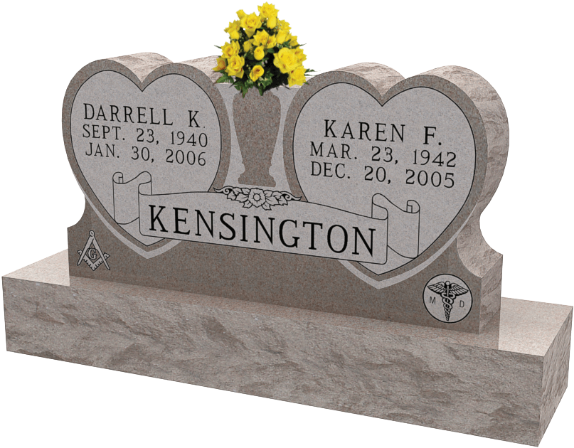 Double Heart Headstonewith Flowers PNG