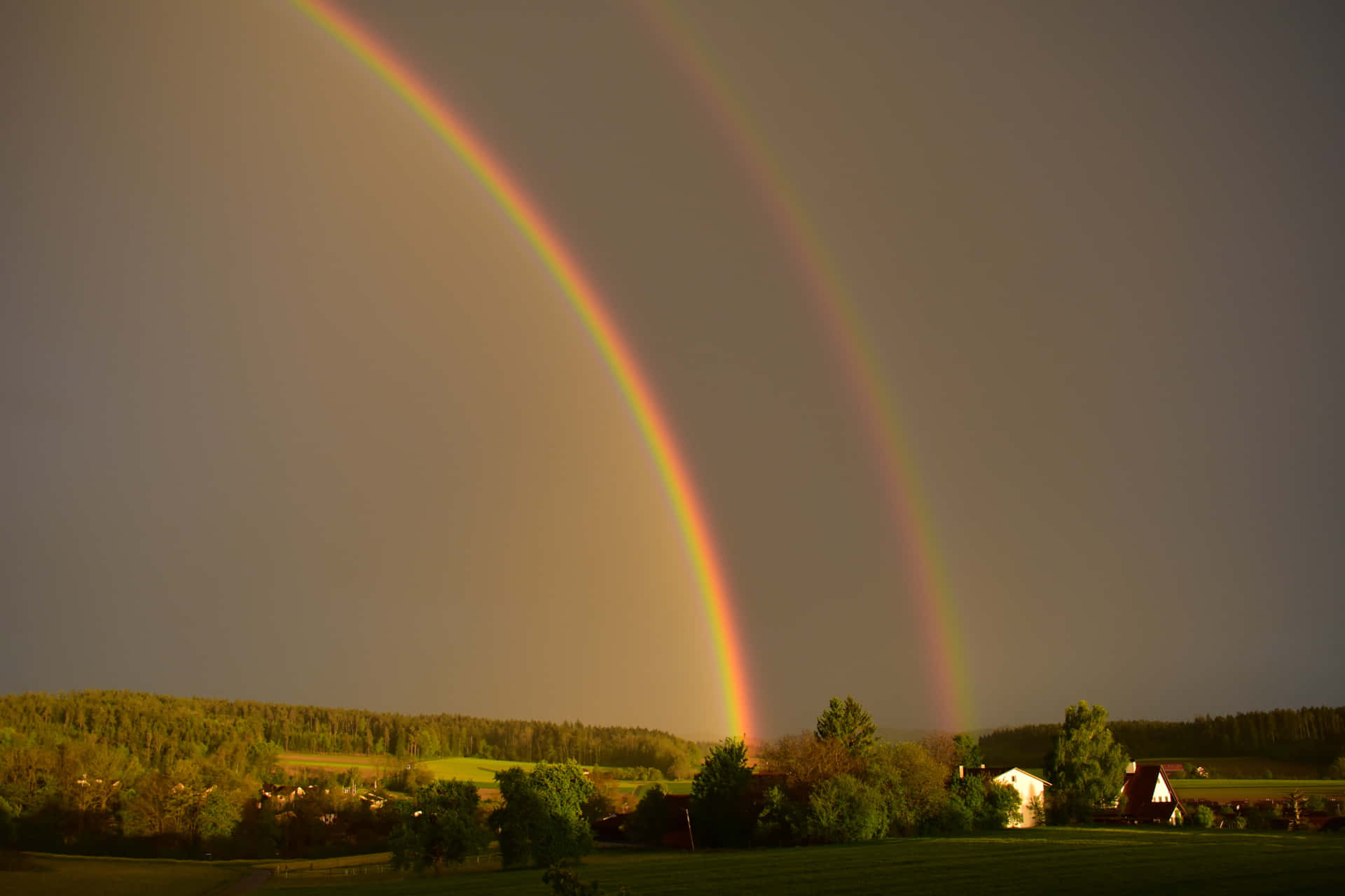 Double Rainbow Over Countryside Wallpaper