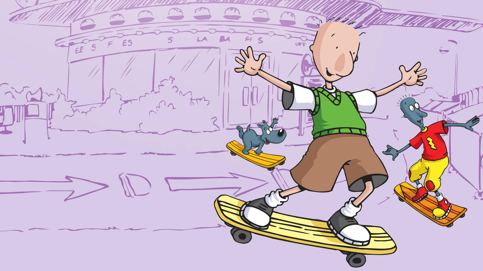 Doug With Friends On Skateboard Background