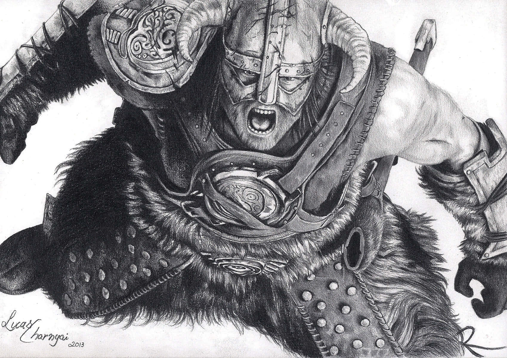 The Dovahkiin, Dragonborn warrior in action Wallpaper