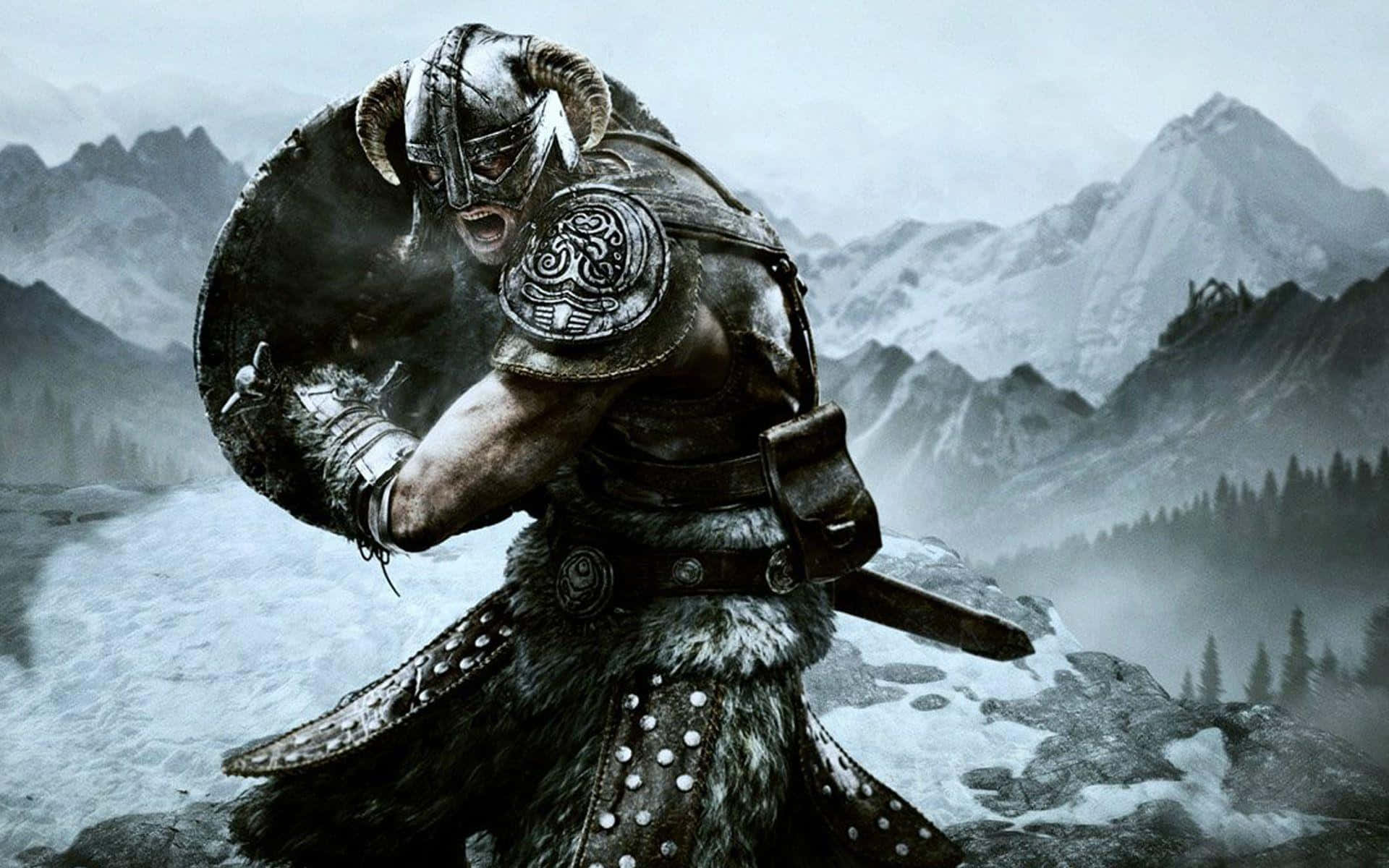The Dovahkiin, Dragonborn Hero of Skyrim, Standing Strong Against the Backdrop of Nordic Scenery Wallpaper