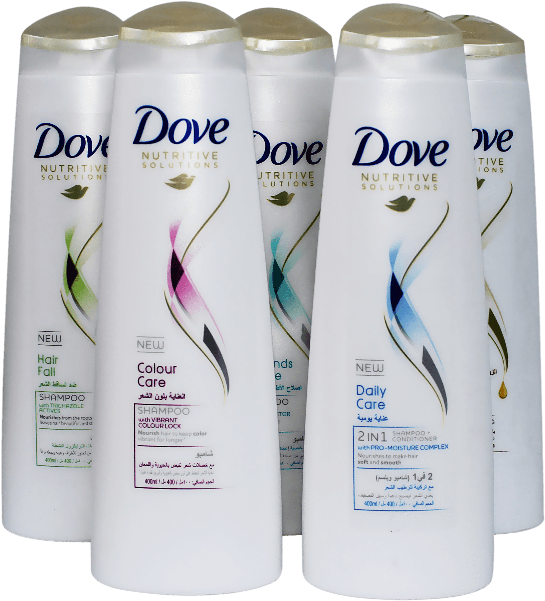 Dove Shampoo Bottles Array PNG