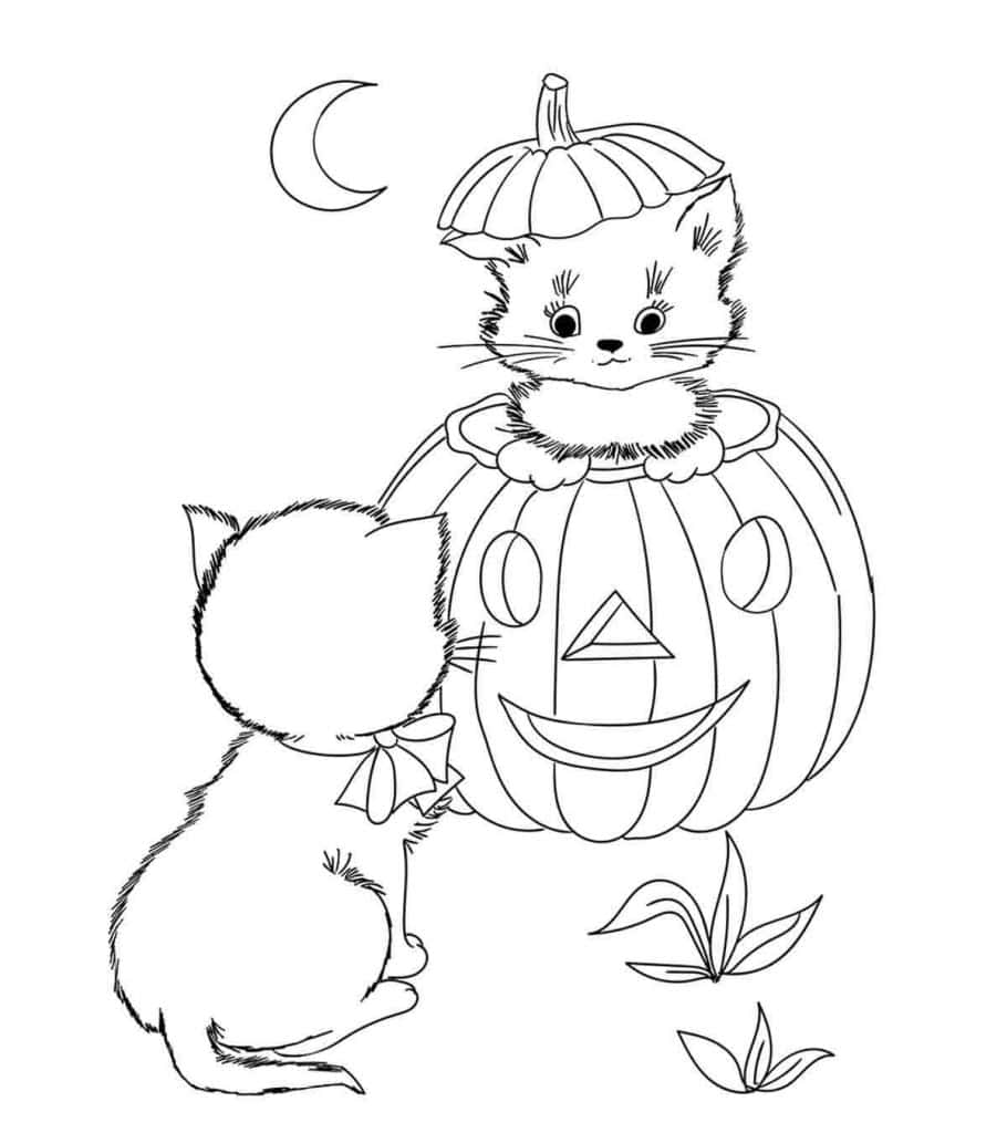 Playing Cats Halloween Coloring Picture