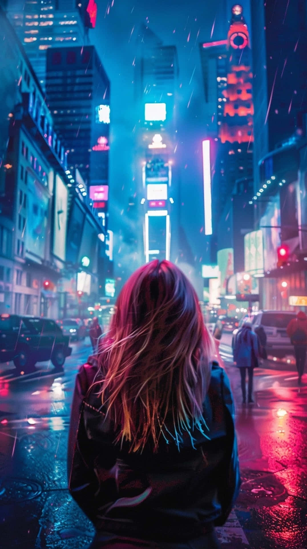 Downtown Girlin Rainy Times Square Wallpaper