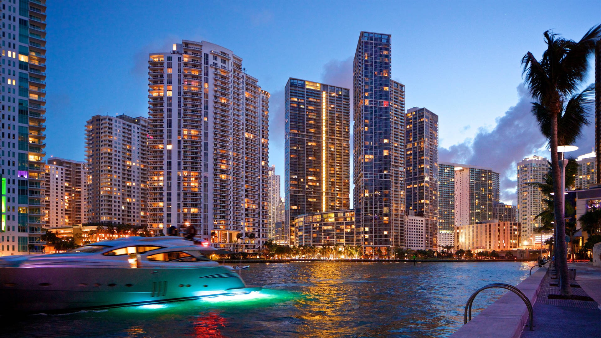 Downtown Miami Skyline At Night Wallpaper