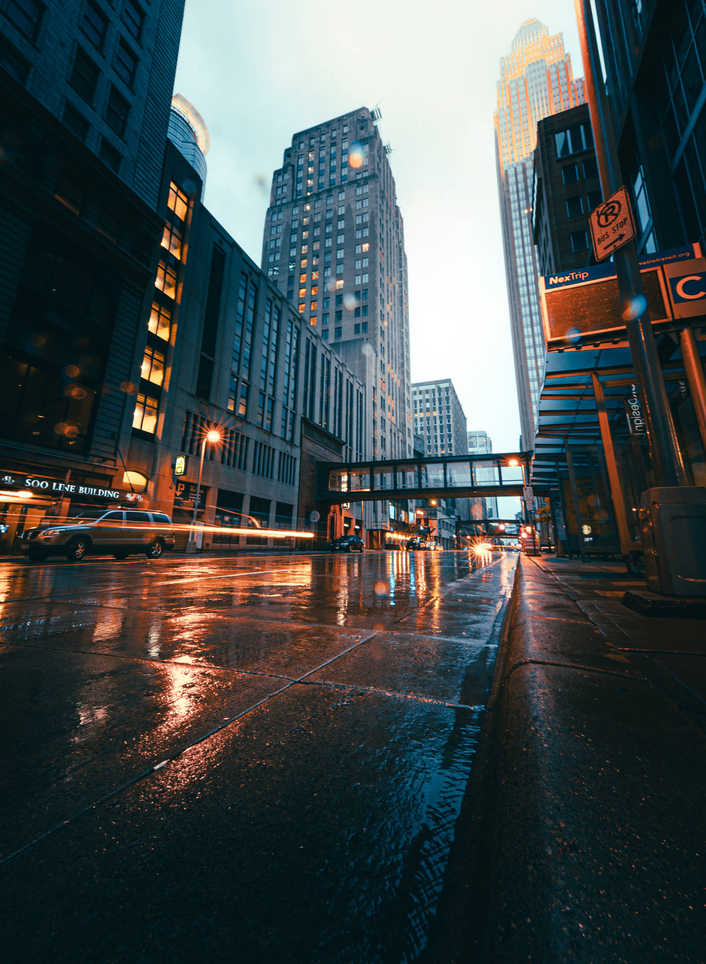 Downtown Street After The Rain Wallpaper