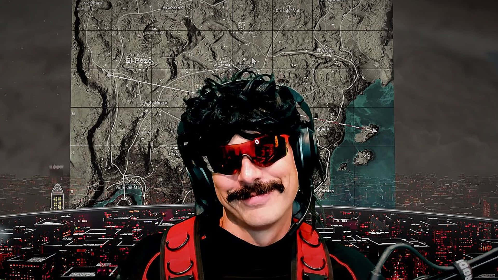 A Man With A Mustache And Sunglasses In Front Of A Map Wallpaper