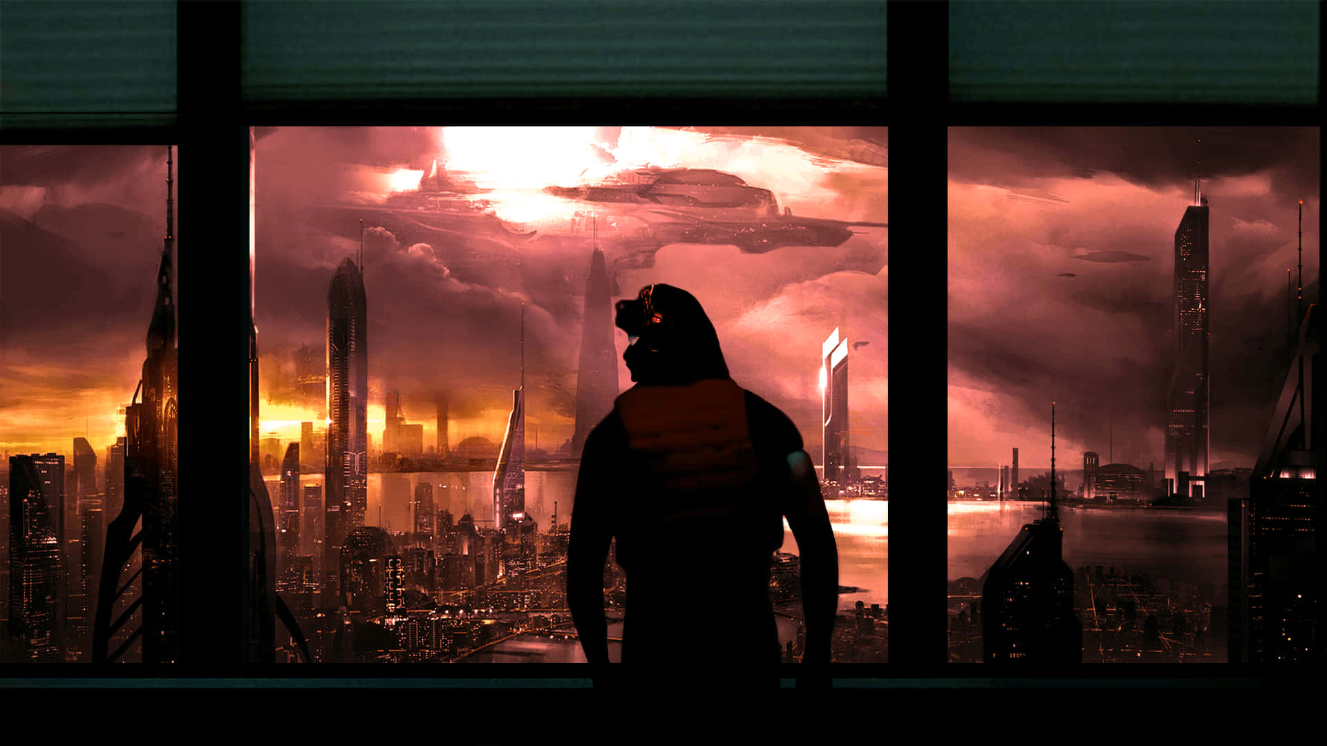 Skyline Tapet: Dr Disrespect Silhouette på byens skyline tapet. Wallpaper