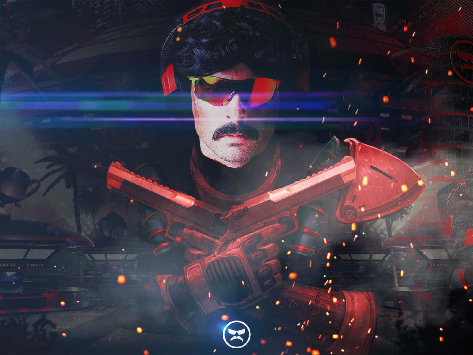 Dr Disrespect Logo With Two Red Guns Wallpaper